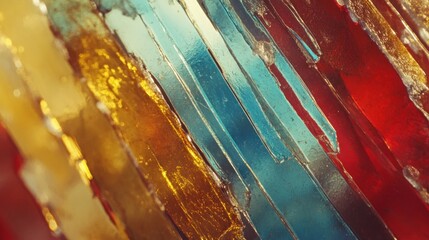 Poster - Abstract Glass Stripes in Red Gold and Blue Hues