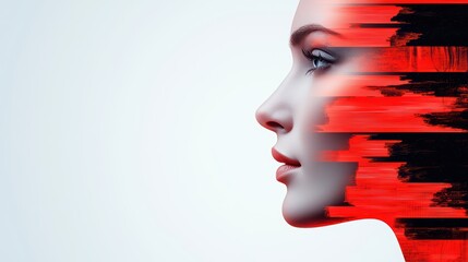 Poster - Artistic Concept of Abstract Portrait with Red Brush Strokes