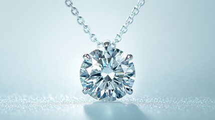 Poster - A radiant diamond pendant on a delicate chain, captured on a bright white background for a luxurious appeal.