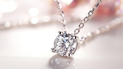 Poster - A radiant diamond pendant on a delicate chain, captured on a bright white background for a luxurious appeal.