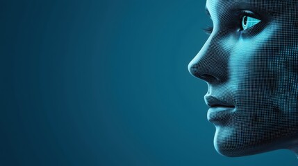 Poster - Futuristic AI Face Profile with Digital Grid and Blue Glow Effect