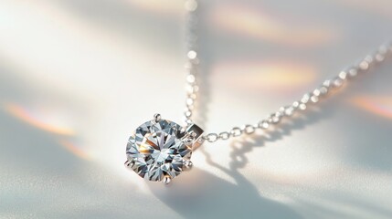 Poster - A radiant diamond pendant on a delicate chain, captured on a bright white background for a luxurious appeal.