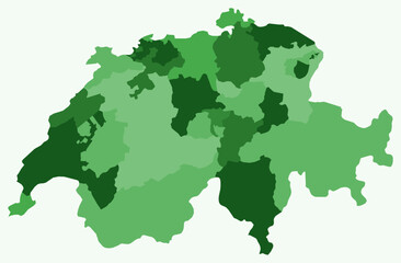 Poster - map of switzerland with regions. just a simple country border map with region division. green color 