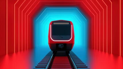 Poster - Futuristic Train in Neon Tunnel with Vibrant Lighting Effects