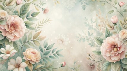 Wall Mural - A Serene Floral Tapestry Delicate Roses and Lush Greenery in a Soft, Dreamy Setting