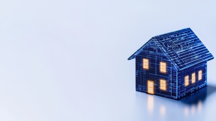 Poster - Digital House Model with Illuminated Windows on Soft Background