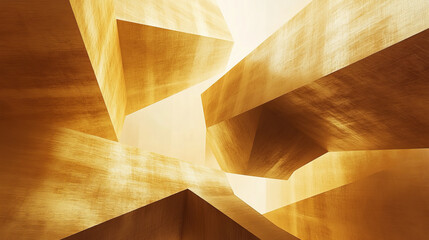 Poster - abstact golden modern architecture background with a dissolving golden cube 3d illustration render