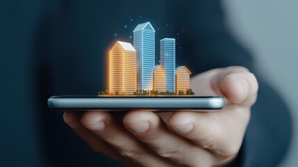 Poster - Digital Transformation Concept with Smartphone and Cityscape Model