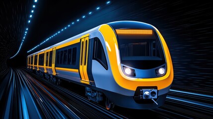 Poster - Modern Train in Motion Through a High-Speed Tunnel with Lights