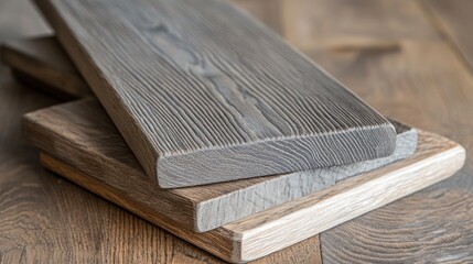 Poster - Stacked Gray and Brown Wood Planks Show Grain Detail