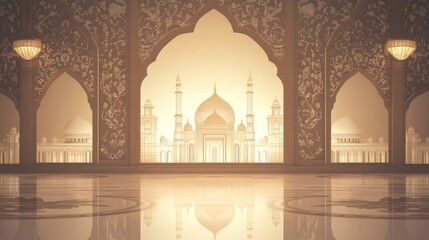 Poster - Ornate Interior Views Majestic Mosque Through Archways