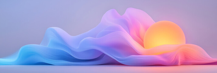 Poster - A magical, surreal view of a luminous orb lying within organic shapes of blue, purple, and pink,