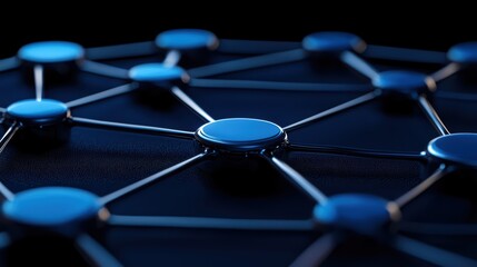 Poster - Abstract Network Structure with Blue Nodes and Connections on Dark Background