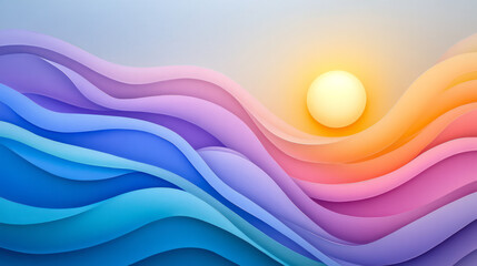 Wall Mural - An elegant design depicting a radiant sphere resting within flowing folds in pastel blues and