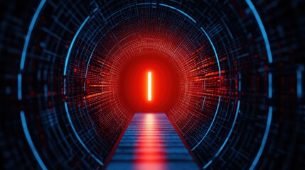 Poster - Futuristic Digital Tunnel with Neon Lights and Glowing Effects
