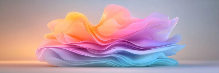 Leinwandbilder - A breathtaking abstract scene featuring a luminous orb encased in fluid folds of pastel pink,