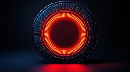 Poster - Futuristic LED Ring with Bright Red Lights Against Dark Background