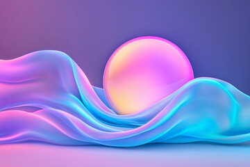 Leinwandbilder - A high-resolution close-up of an orb radiating soft light as it sits within curved folds in blue,