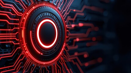 Poster - Futuristic Circuit Design with Red Neon Accents and Dark Background