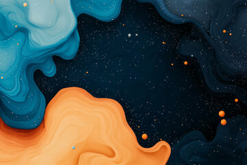Aufkleber - A mesmerizing abstract scene of fluid, swirling layers in deep blue and warm orange, undulating