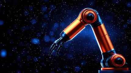 Poster - Futuristic Robotic Arm in a Sparkling Digital Environment