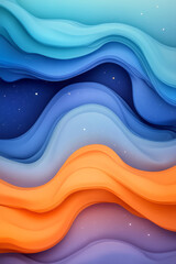 Aufkleber - A dynamic composition where layers of blue and orange flow together like cosmic waves, interspersed