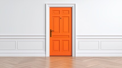 Poster - bright orange door against minimalist white wall in modern interior