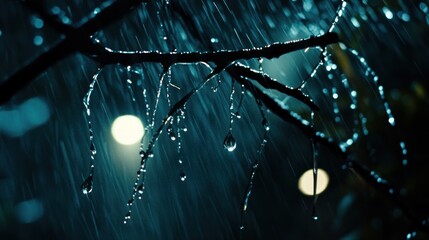 Aufkleber - Rain drops clinging to branches at night
