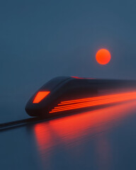 Aufkleber - A bold composition featuring a high-speed train in motion, trailing glowing orange light streaks, a