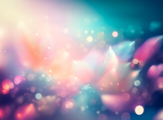 Poster - abstract double exposure creates a dreamy scene with blurry, vibrant lights and soft shapes in a col