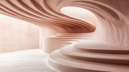 Poster - Abstract Pink Architectural Interior Design With Curved Walls And Steps