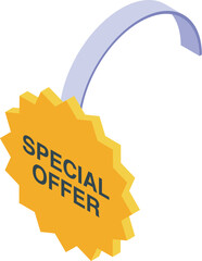 Poster - Golden star shaped label displaying special offer hangs from a curved ribbon, symbolizing exclusive deals and enticing discounts