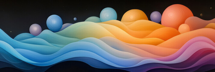 Aufkleber - A vibrant abstract scene of rolling waves in dark blues and warm oranges, interspersed with