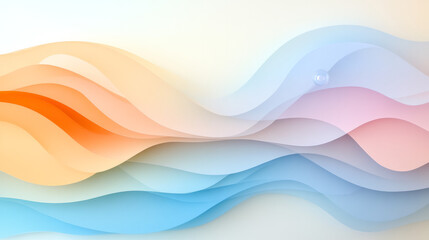Poster - A soft, flowing abstract landscape of blue and orange waves, with drifting bubbles adding an