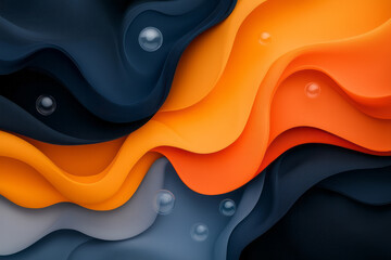 Fototapete - A calming, abstract scene of wavelike flows in navy blue and burnt orange, featuring hovering