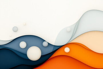 Poster - A calming, abstract scene of wavelike flows in navy blue and burnt orange, featuring hovering