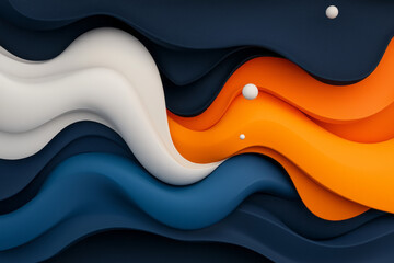 Poster - A calming, abstract scene of wavelike flows in navy blue and burnt orange, featuring hovering
