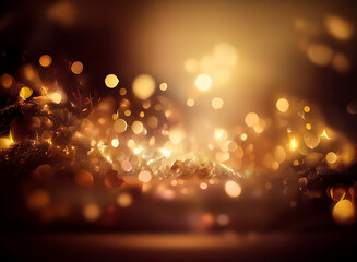 Wall Mural - ethereal double exposure of blurred golden lights creating a dreamy bokeh effect against a dark back