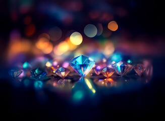 Wall Mural - double exposure art captures sparkling gems with a dreamy bokeh background of vibrant, blurred light