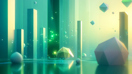 Poster - Futuristic 3d render illustration technology background. Abstract structure with green glowing artificial light 3d render illustration