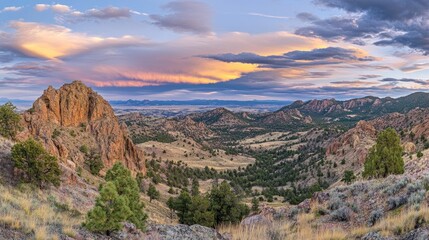 Canvas Print - Majestic Mountain Valley Sunset Landscape Panorama