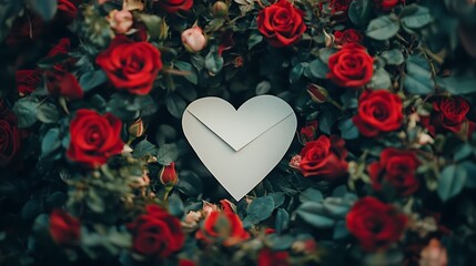 Wall Mural - A heart-shaped wreath with an empty envelope slot in the center, surrounded by red roses