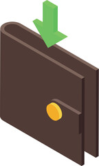 Poster - Green arrow pointing down into a brown wallet representing income