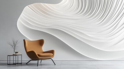 Poster - Modern futuristic technology white wall background backdrop curve design 3d rendering illustration