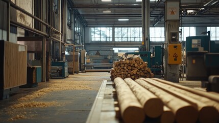 Poster - Industrial Woodworking Factory Interior With Lumber