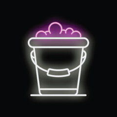 Poster - Neon sign representing a white bucket full of soap suds, ideal for a cleaning service advertisement