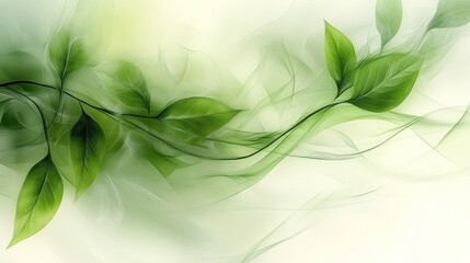 Poster - Green Leaves Floating in Serene Abstract Waves