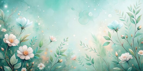 Wall Mural - Enchanted Meadow Serene Pastel Blossoms and Delicate Foliage in a Dreamlike Watercolor Setting