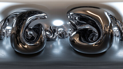 Poster - Abstract black 360 panorama of curved, shiny surfaces vr environment map. 3D Illustration