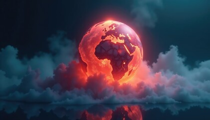 Wall Mural - An eerie, glowing mist shrouds the surface of an abstract globe, atmosphere, shadows, gloom